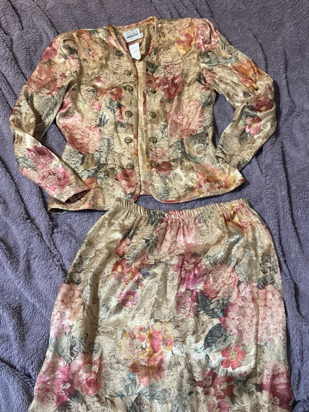 Gold Floral Brocade Suit - Women’s Gold Floral Jacket and Skirt